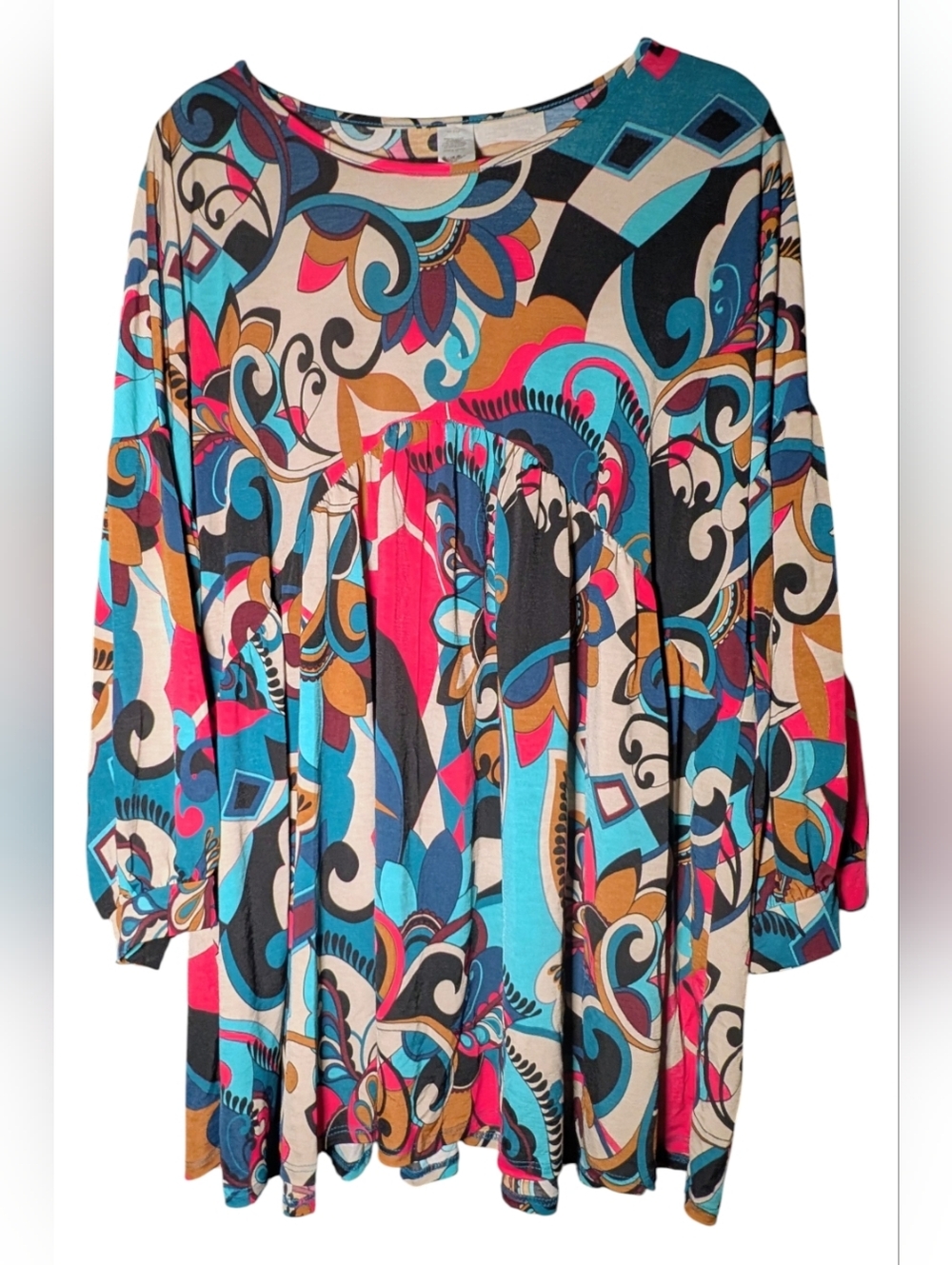 SOL R.H.R NEW Retro Psychedelic Colorful Paisley Print Tunic Dress Sz 2X
